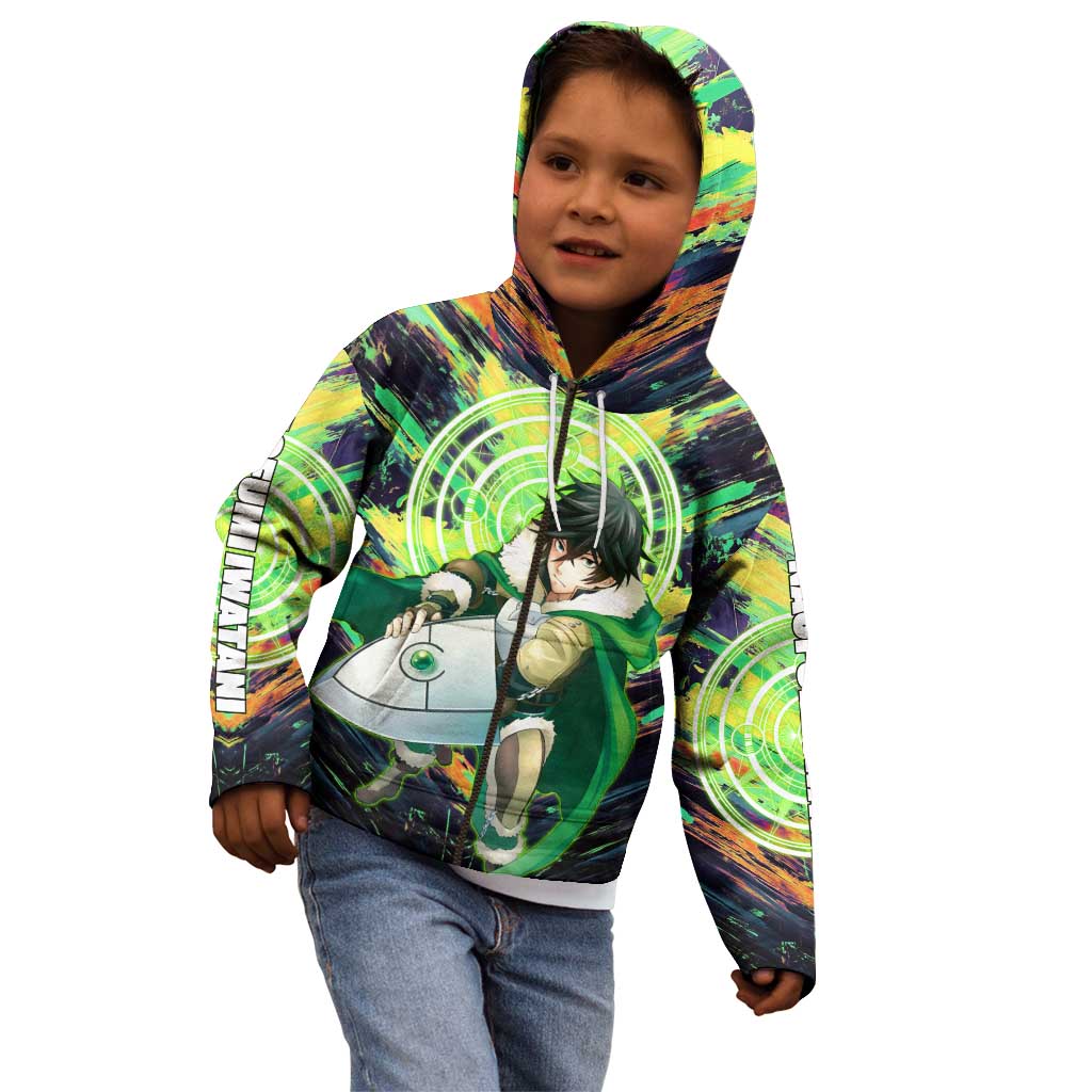 Naofumi The Rising of the Shield Hero Kid Hoodie with Dynamic Combat Pose and Energy Circles - The Mazicc