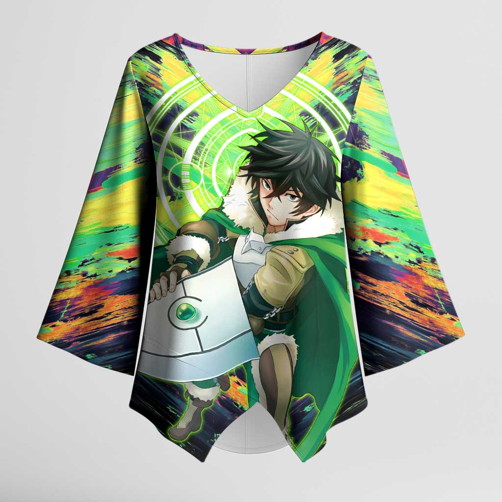 Naofumi The Rising of the Shield Hero Kimono Sleeve Blouse with Dynamic Combat Pose and Energy Circles - The Mazicc
