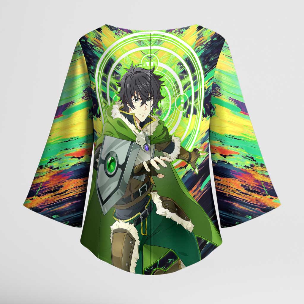 Naofumi The Rising of the Shield Hero Kimono Sleeve Blouse with Dynamic Combat Pose and Energy Circles - The Mazicc