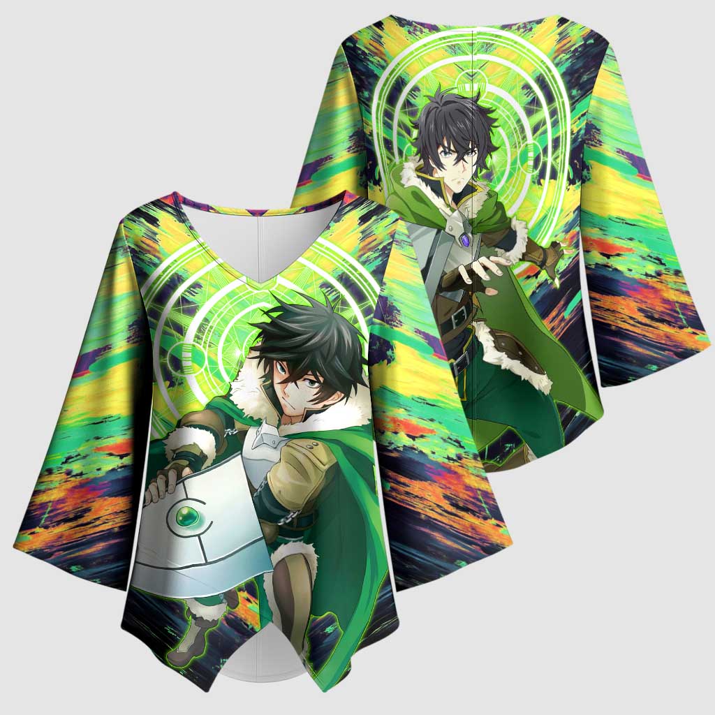 Naofumi The Rising of the Shield Hero Kimono Sleeve Blouse with Dynamic Combat Pose and Energy Circles - The Mazicc