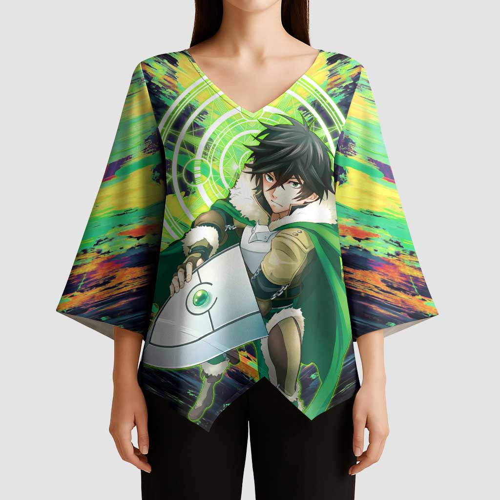 Naofumi The Rising of the Shield Hero Kimono Sleeve Blouse with Dynamic Combat Pose and Energy Circles - The Mazicc