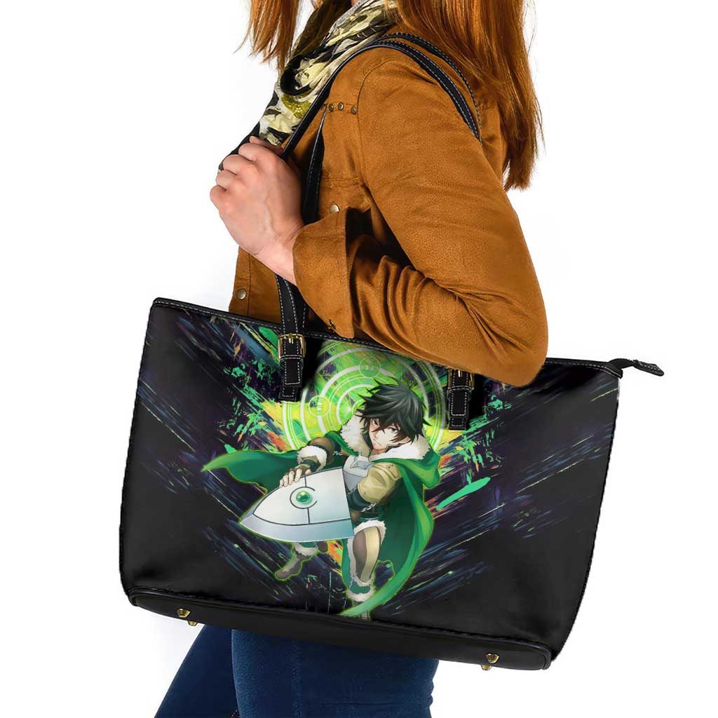 Naofumi The Rising of the Shield Hero Leather Tote Bag with Dynamic Combat Pose and Energy Circles - The Mazicc