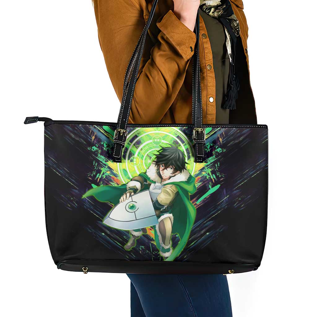 Naofumi The Rising of the Shield Hero Leather Tote Bag with Dynamic Combat Pose and Energy Circles - The Mazicc