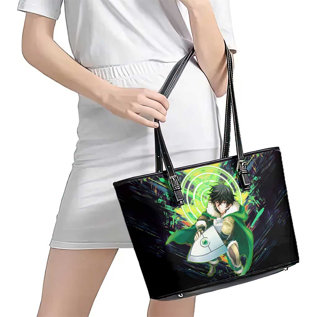 Naofumi The Rising of the Shield Hero Leather Tote Bag with Dynamic Combat Pose and Energy Circles - The Mazicc