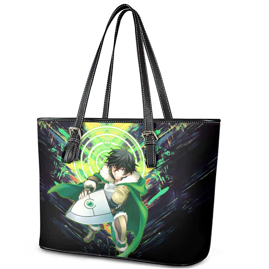 Naofumi The Rising of the Shield Hero Leather Tote Bag with Dynamic Combat Pose and Energy Circles - The Mazicc