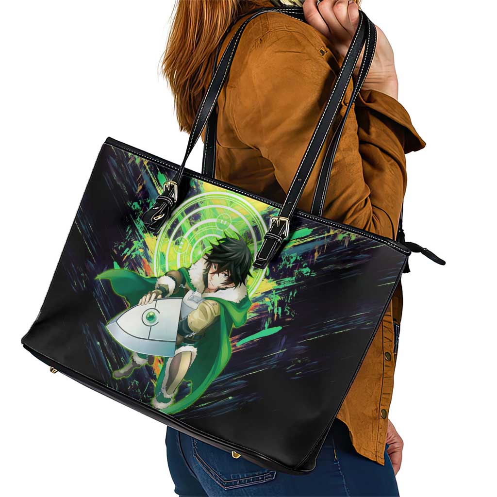 Naofumi The Rising of the Shield Hero Leather Tote Bag with Dynamic Combat Pose and Energy Circles - The Mazicc