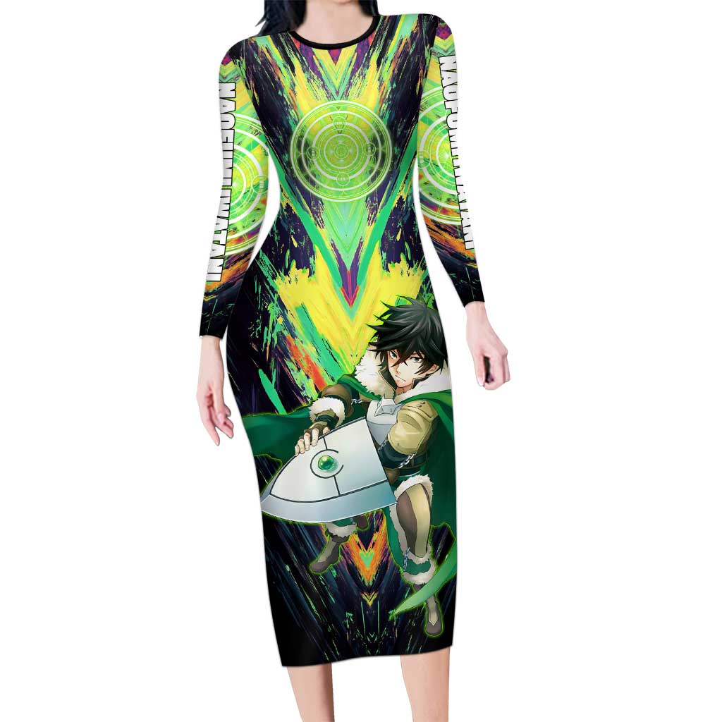 Naofumi The Rising of the Shield Hero Long Sleeve Bodycon Dress with Dynamic Combat Pose and Energy Circles - The Mazicc