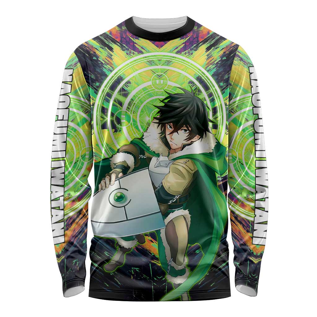Naofumi The Rising of the Shield Hero Long Sleeve Shirt with Dynamic Combat Pose and Energy Circles - The Mazicc
