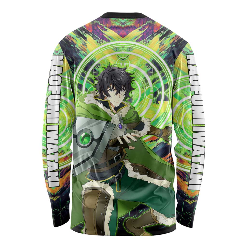 Naofumi The Rising of the Shield Hero Long Sleeve Shirt with Dynamic Combat Pose and Energy Circles - The Mazicc