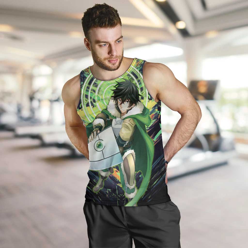 Naofumi The Rising of the Shield Hero Men Tank Top with Dynamic Combat Pose and Energy Circles - The Mazicc