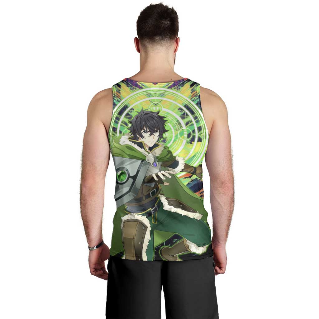 Naofumi The Rising of the Shield Hero Men Tank Top with Dynamic Combat Pose and Energy Circles - The Mazicc