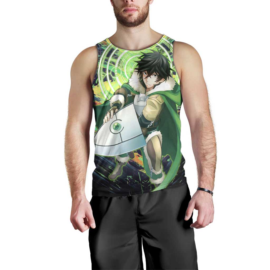 Naofumi The Rising of the Shield Hero Men Tank Top with Dynamic Combat Pose and Energy Circles - The Mazicc