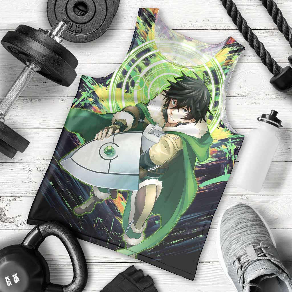 Naofumi The Rising of the Shield Hero Men Tank Top with Dynamic Combat Pose and Energy Circles - The Mazicc