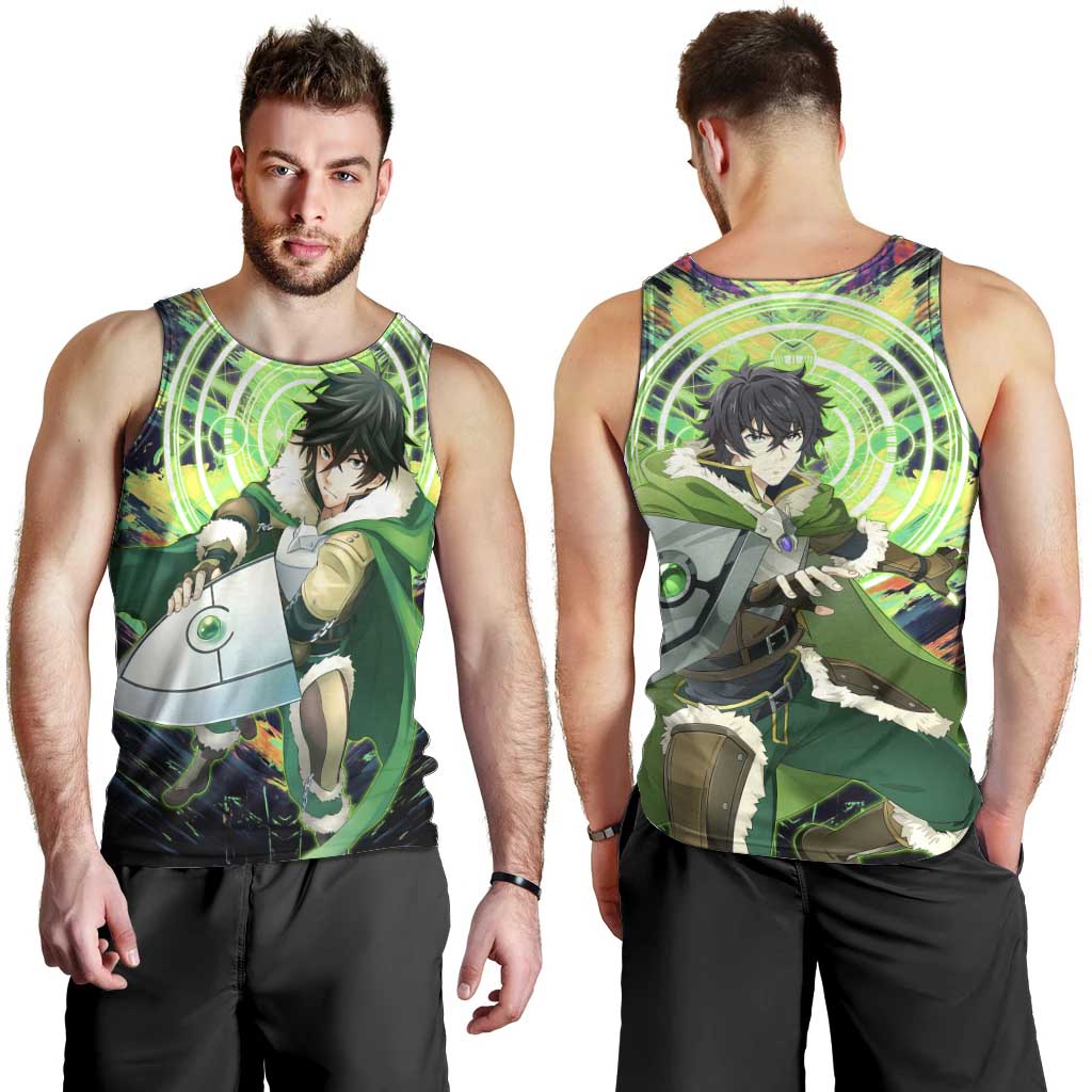 Naofumi The Rising of the Shield Hero Men Tank Top with Dynamic Combat Pose and Energy Circles - The Mazicc
