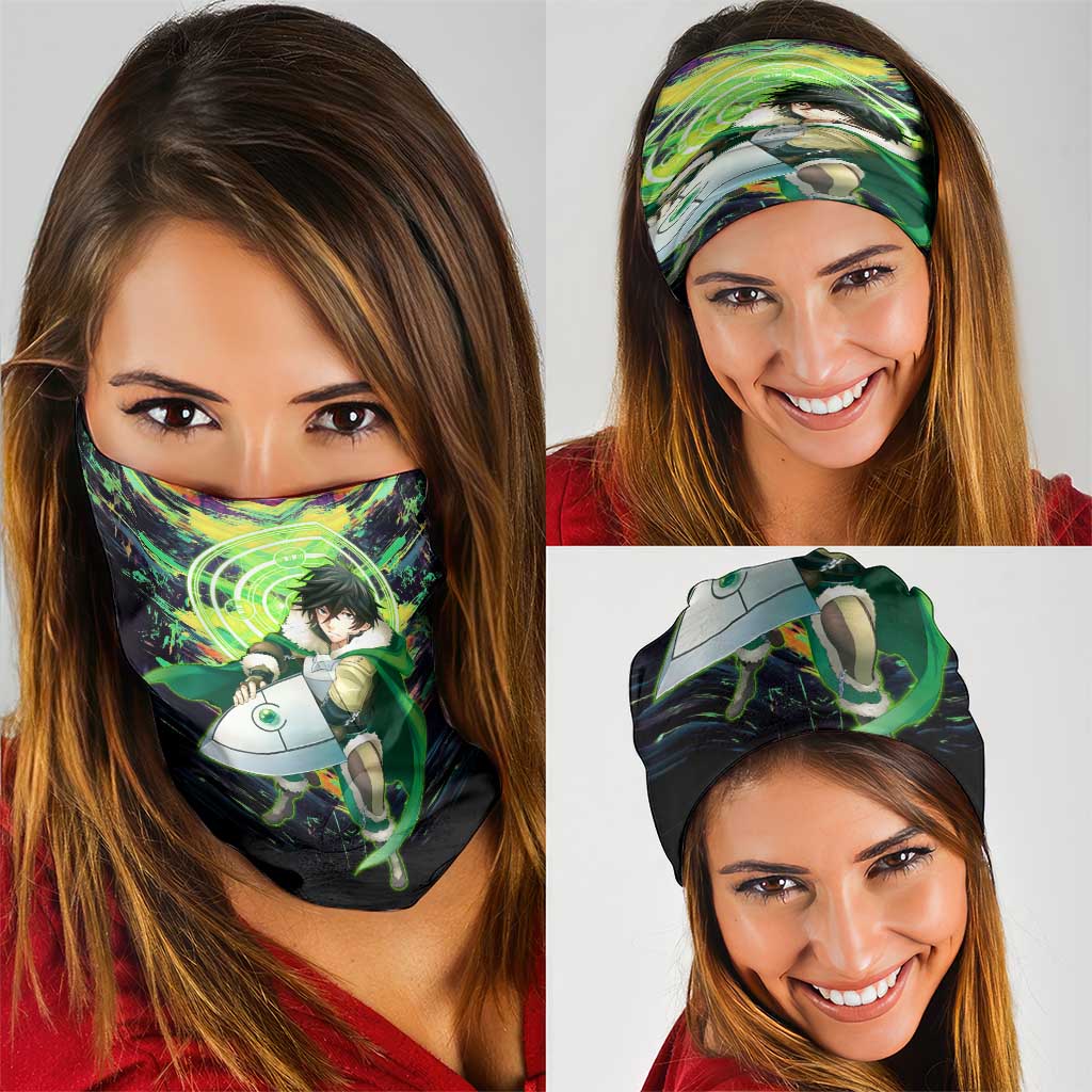 Naofumi The Rising of the Shield Hero Neck Gaiter with Dynamic Combat Pose and Energy Circles - The Mazicc