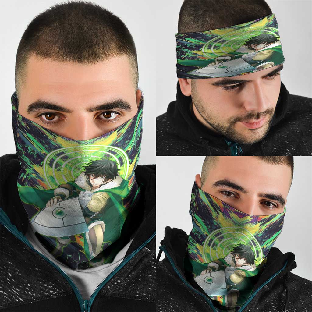 Naofumi The Rising of the Shield Hero Neck Gaiter with Dynamic Combat Pose and Energy Circles - The Mazicc