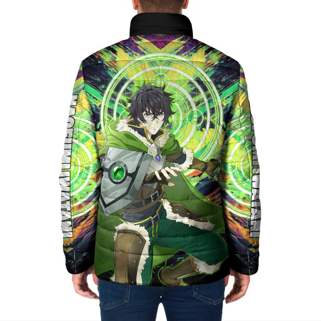 Naofumi The Rising of the Shield Hero Padded Jacket with Dynamic Combat Pose and Energy Circles - The Mazicc