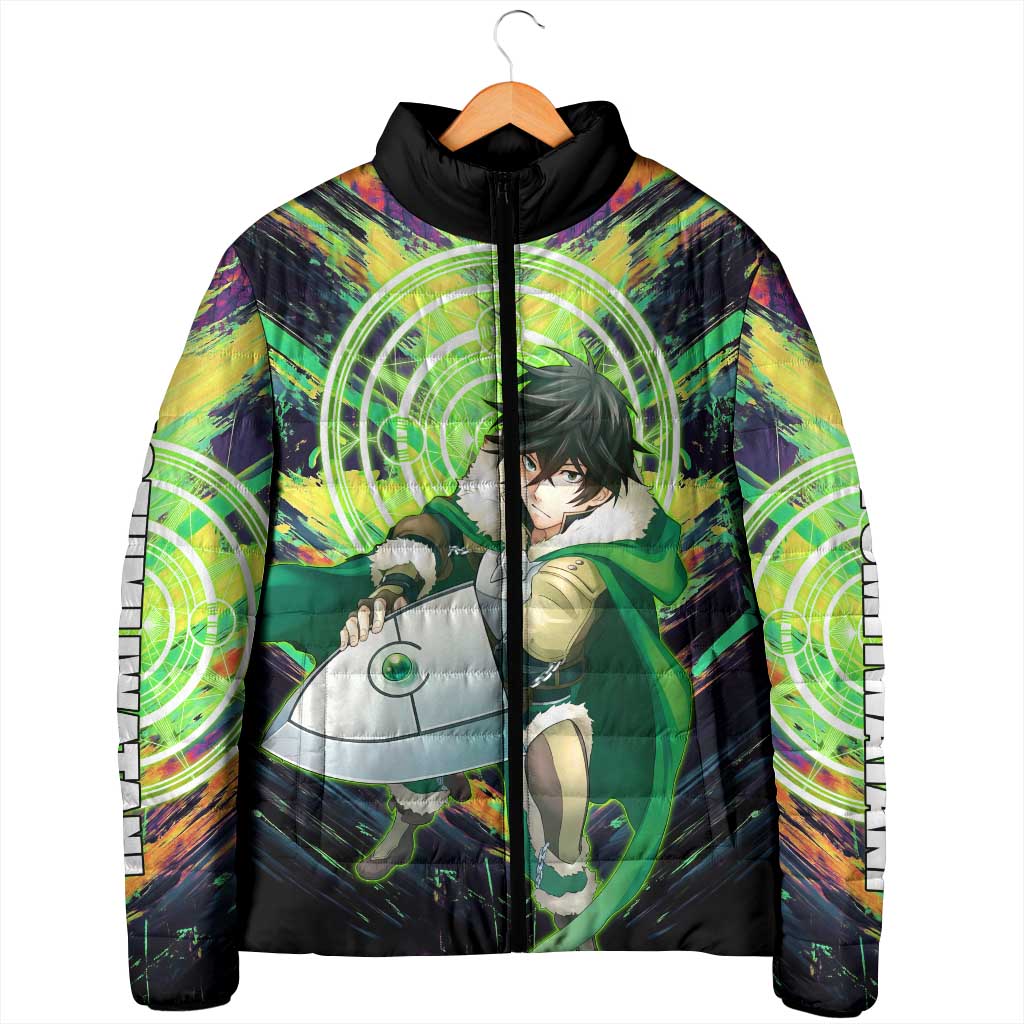 Naofumi The Rising of the Shield Hero Padded Jacket with Dynamic Combat Pose and Energy Circles - The Mazicc
