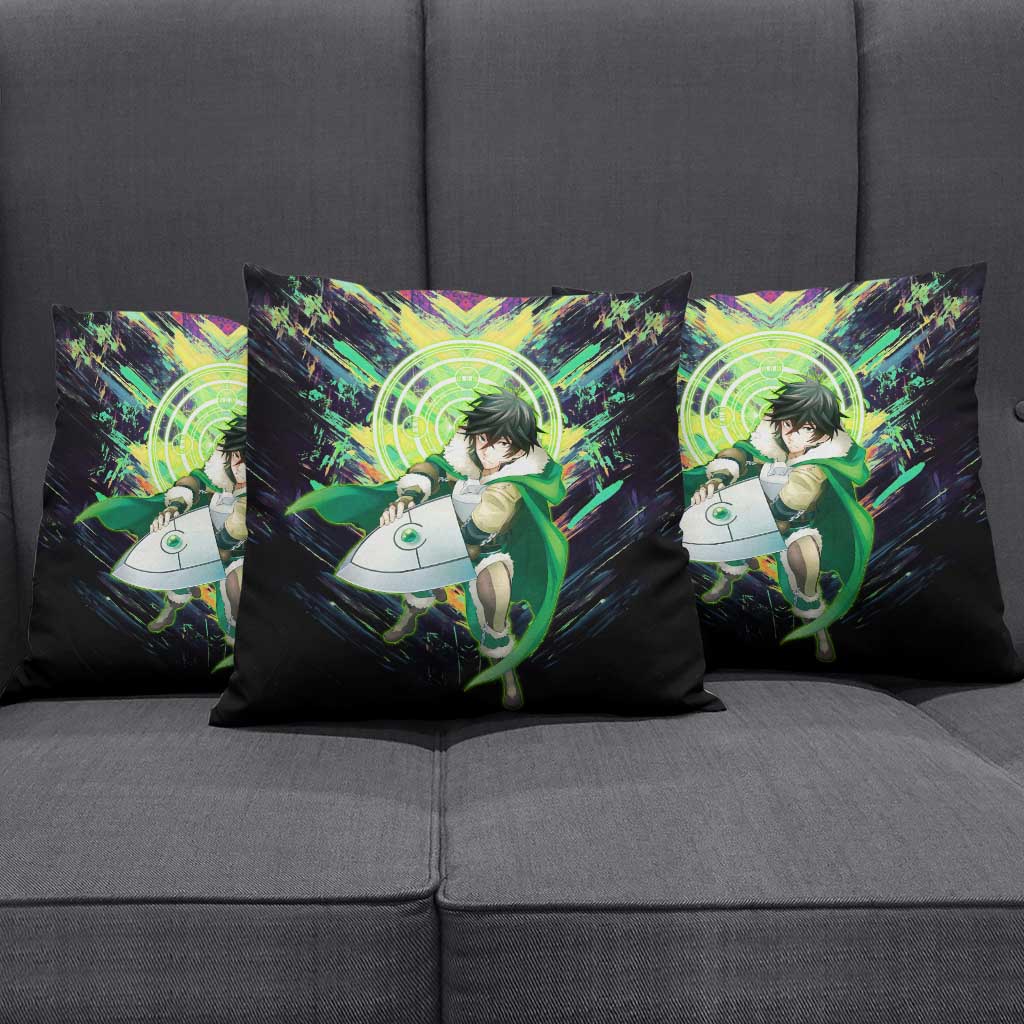 Naofumi The Rising of the Shield Hero Pillow Cover with Dynamic Combat Pose and Energy Circles - The Mazicc