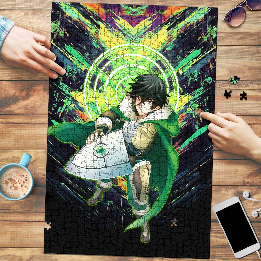 Naofumi The Rising of the Shield Hero Puzzle with Dynamic Combat Pose and Energy Circles - The Mazicc