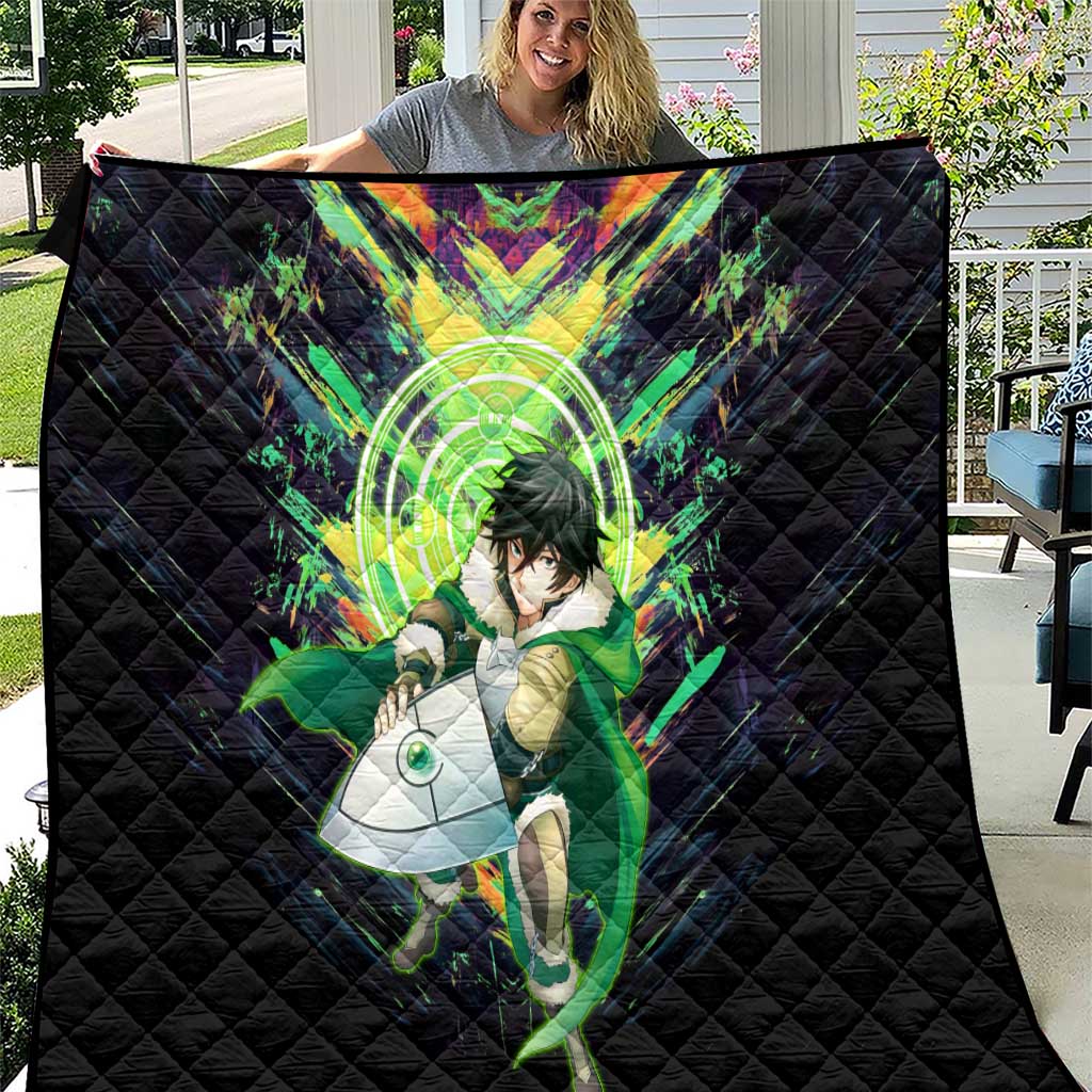 Naofumi The Rising of the Shield Hero Quilt with Dynamic Combat Pose and Energy Circles - The Mazicc