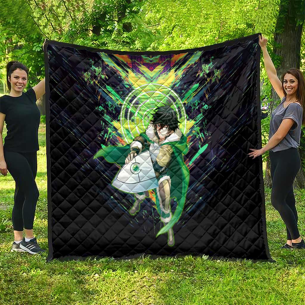 Naofumi The Rising of the Shield Hero Quilt with Dynamic Combat Pose and Energy Circles - The Mazicc