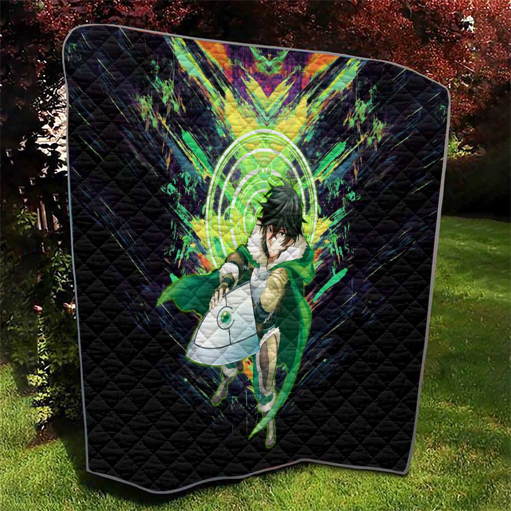 Naofumi The Rising of the Shield Hero Quilt with Dynamic Combat Pose and Energy Circles - The Mazicc