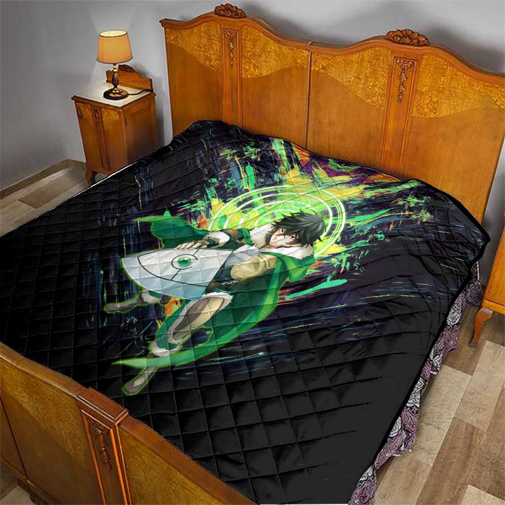 Naofumi The Rising of the Shield Hero Quilt with Dynamic Combat Pose and Energy Circles - The Mazicc