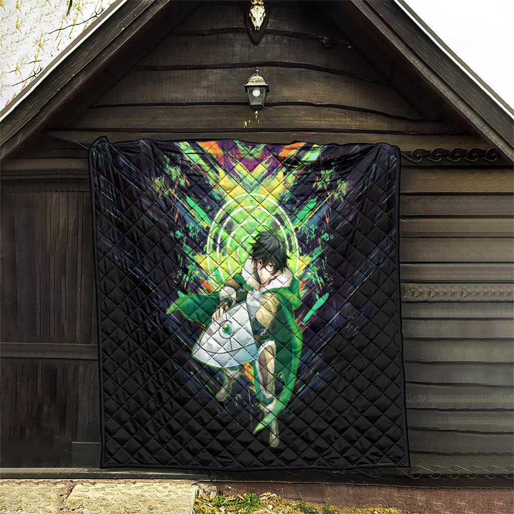 Naofumi The Rising of the Shield Hero Quilt with Dynamic Combat Pose and Energy Circles - The Mazicc