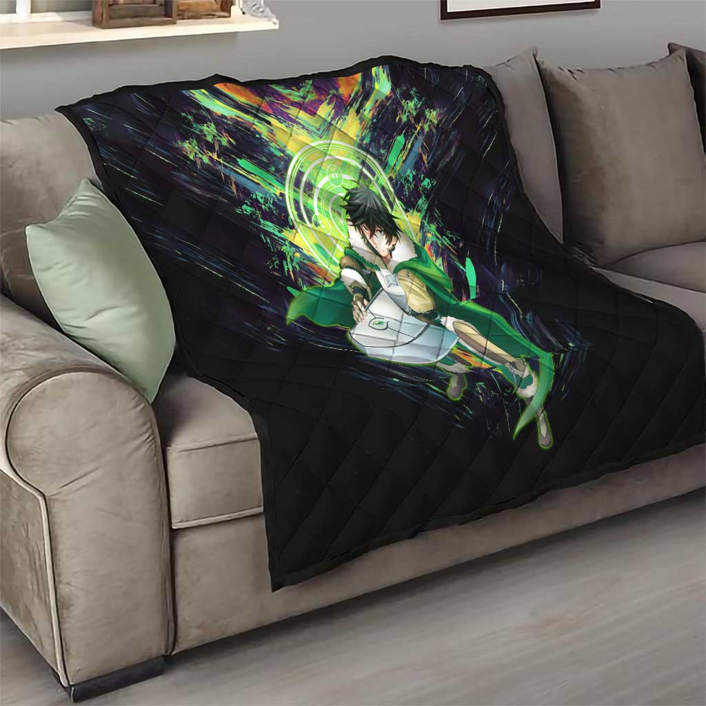 Naofumi The Rising of the Shield Hero Quilt with Dynamic Combat Pose and Energy Circles - The Mazicc
