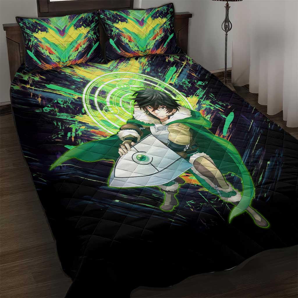 Naofumi The Rising of the Shield Hero Quilt Bed Set with Dynamic Combat Pose and Energy Circles - The Mazicc