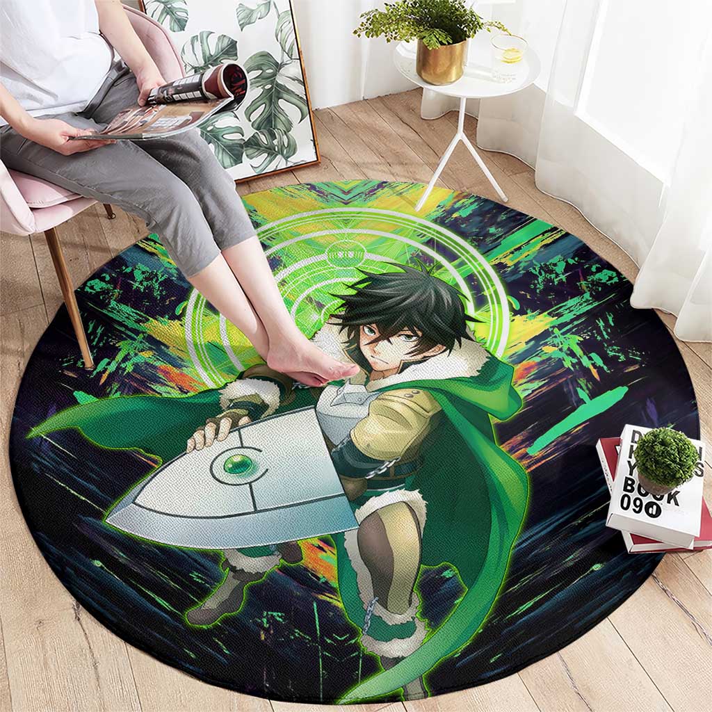 Naofumi The Rising of the Shield Hero Round Carpet with Dynamic Combat Pose and Energy Circles - The Mazicc
