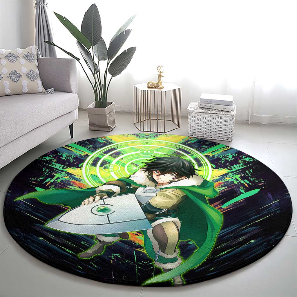 Naofumi The Rising of the Shield Hero Round Carpet with Dynamic Combat Pose and Energy Circles - The Mazicc