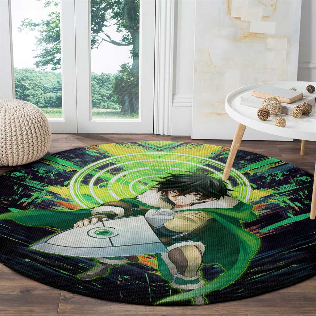 Naofumi The Rising of the Shield Hero Round Carpet with Dynamic Combat Pose and Energy Circles - The Mazicc