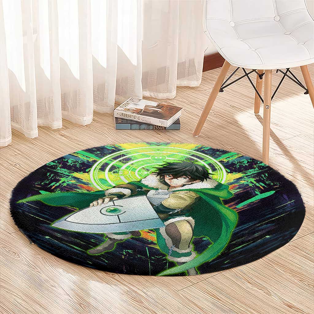Naofumi The Rising of the Shield Hero Round Carpet with Dynamic Combat Pose and Energy Circles - The Mazicc
