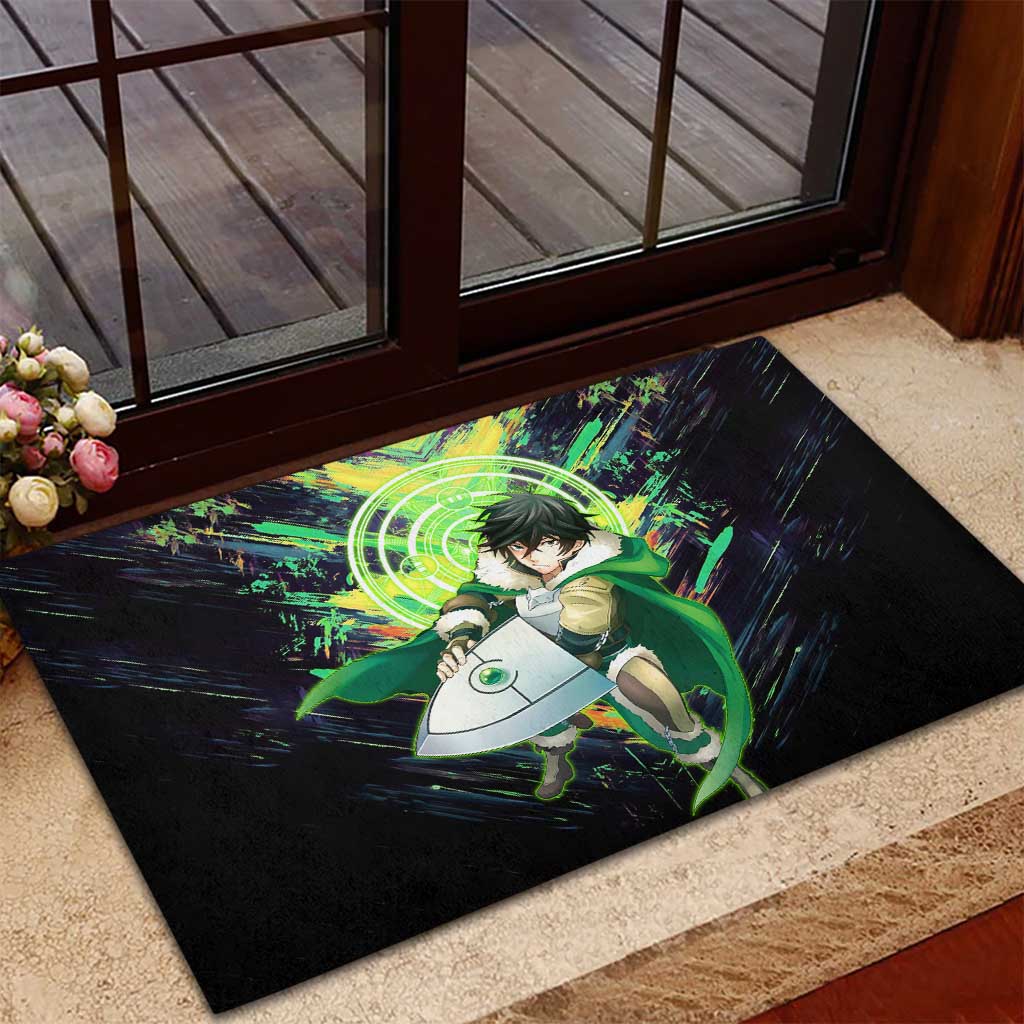 Naofumi The Rising of the Shield Hero Rubber Doormat with Dynamic Combat Pose and Energy Circles - The Mazicc