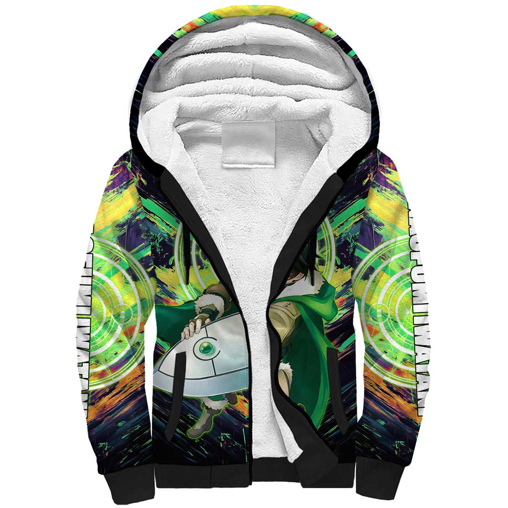 Naofumi The Rising of the Shield Hero Sherpa Hoodie with Dynamic Combat Pose and Energy Circles - The Mazicc
