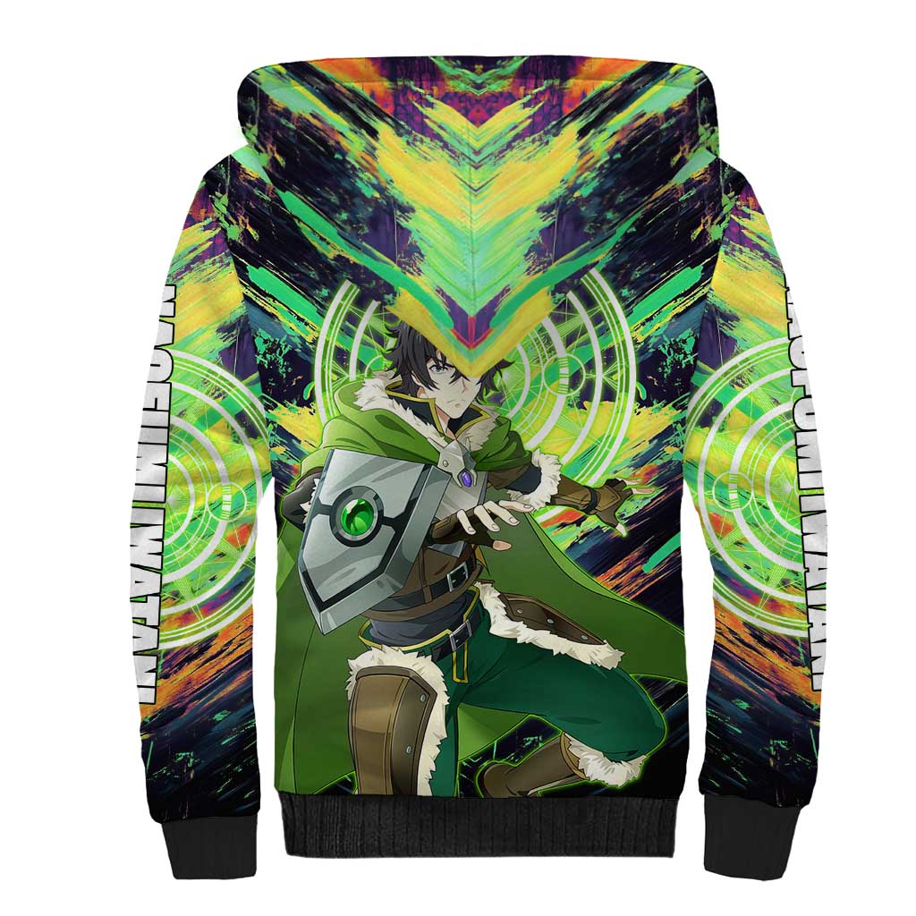 Naofumi The Rising of the Shield Hero Sherpa Hoodie with Dynamic Combat Pose and Energy Circles - The Mazicc