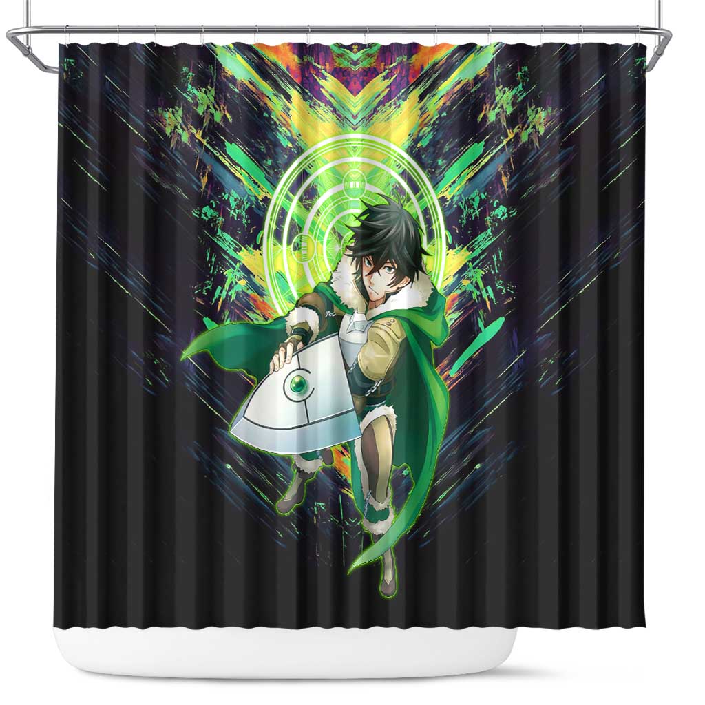 Naofumi The Rising of the Shield Hero Shower Curtain with Dynamic Combat Pose and Energy Circles - The Mazicc