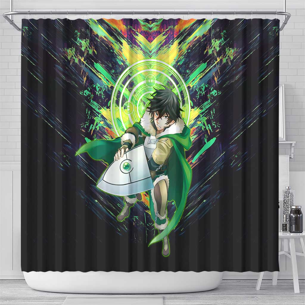 Naofumi The Rising of the Shield Hero Shower Curtain with Dynamic Combat Pose and Energy Circles - The Mazicc