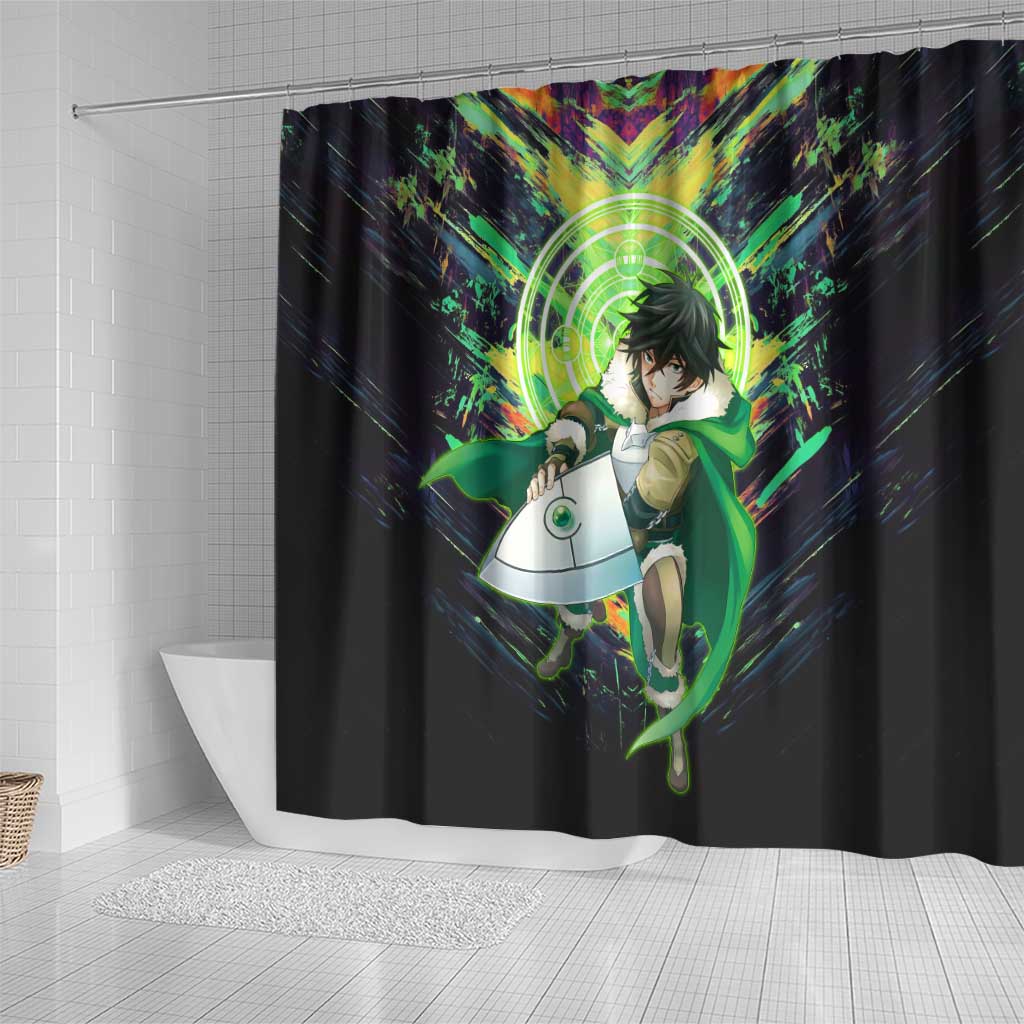 Naofumi The Rising of the Shield Hero Shower Curtain with Dynamic Combat Pose and Energy Circles - The Mazicc