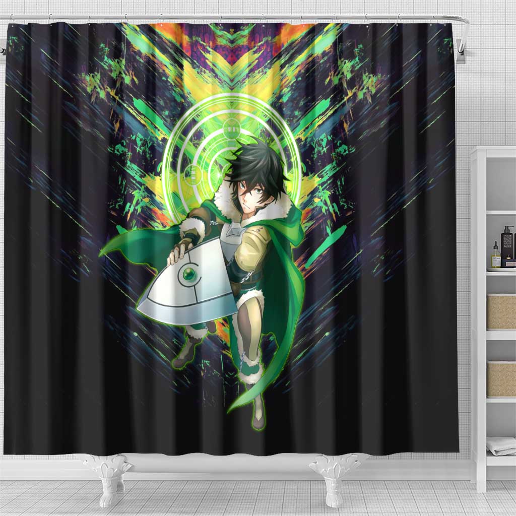 Naofumi The Rising of the Shield Hero Shower Curtain with Dynamic Combat Pose and Energy Circles - The Mazicc