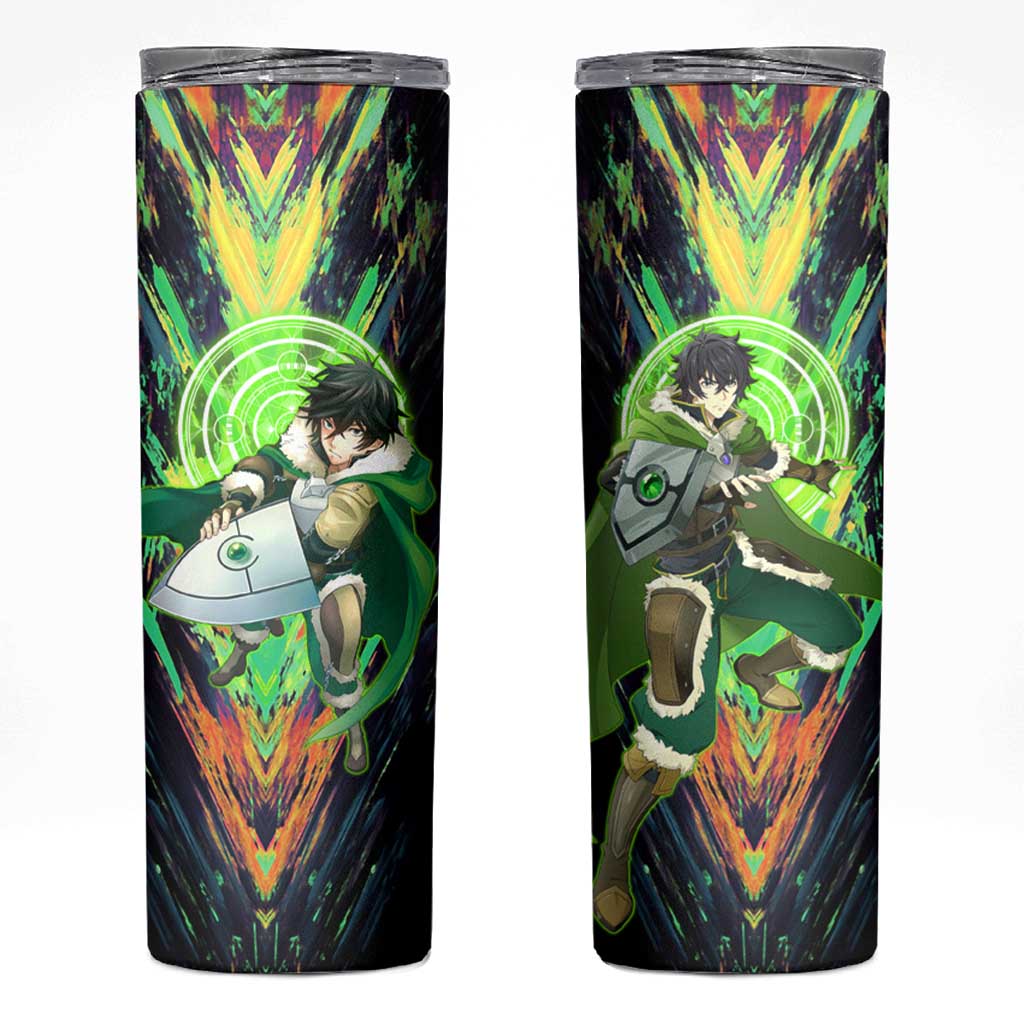 Naofumi The Rising of the Shield Hero Skinny Tumbler with Dynamic Combat Pose and Energy Circles - The Mazicc