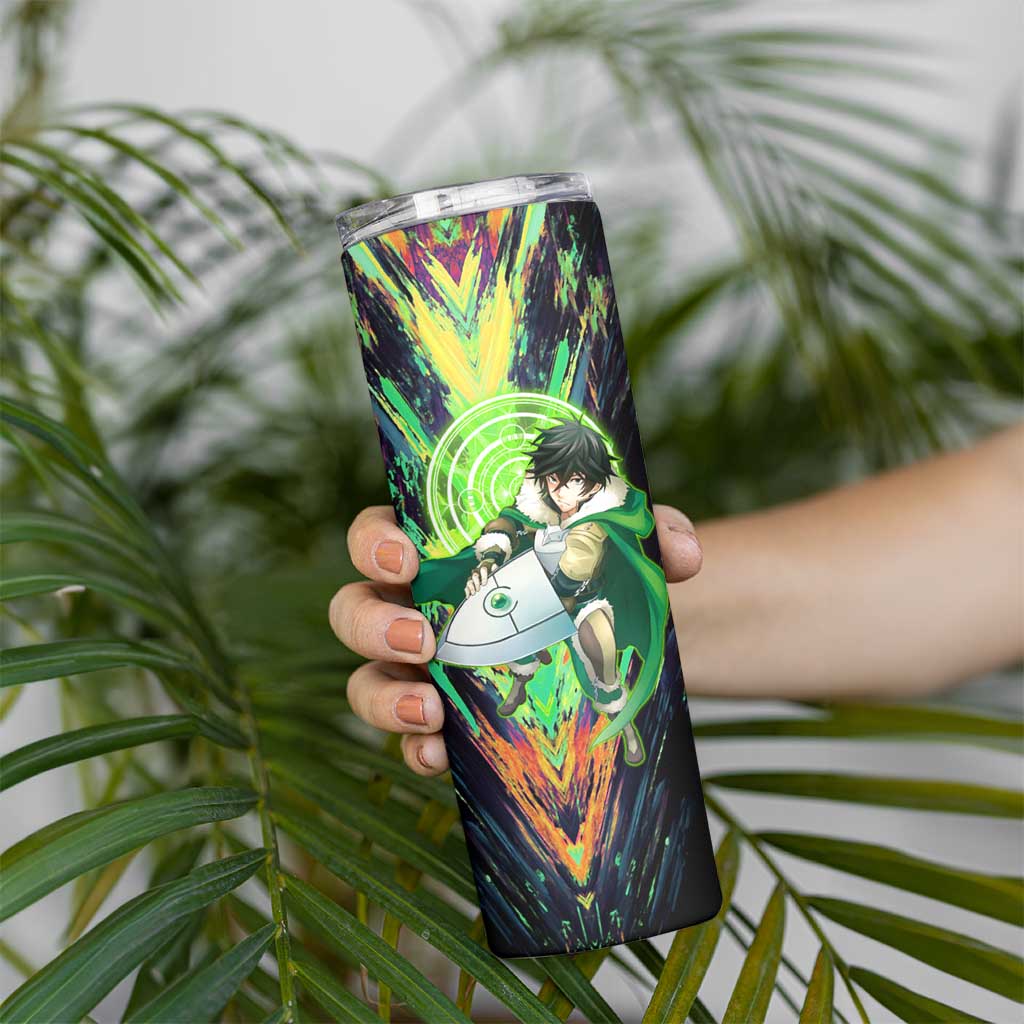 Naofumi The Rising of the Shield Hero Skinny Tumbler with Dynamic Combat Pose and Energy Circles - The Mazicc