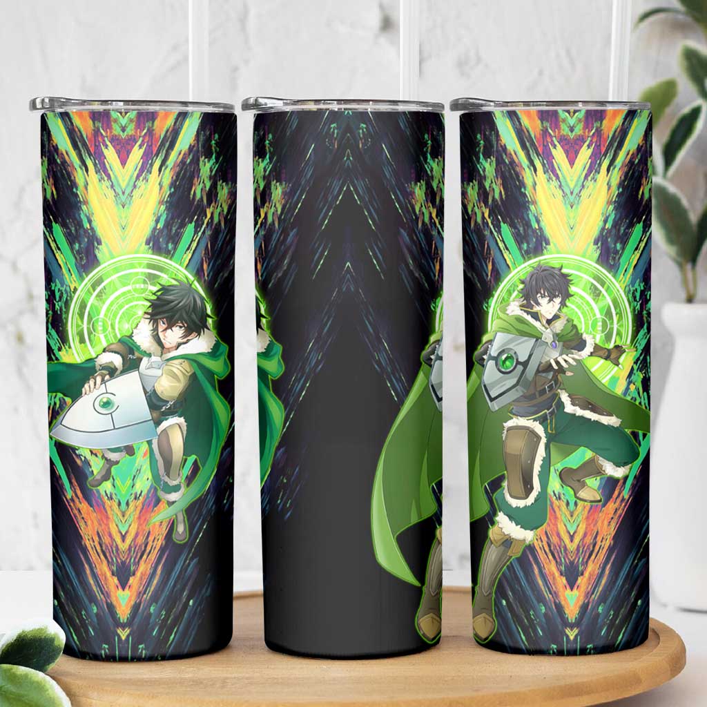 Naofumi The Rising of the Shield Hero Skinny Tumbler with Dynamic Combat Pose and Energy Circles - The Mazicc