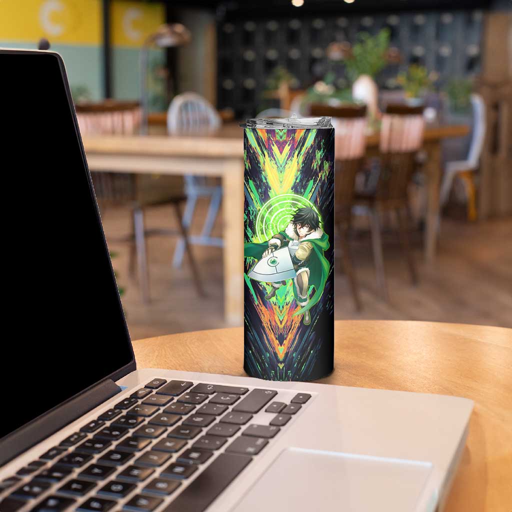 Naofumi The Rising of the Shield Hero Skinny Tumbler with Dynamic Combat Pose and Energy Circles - The Mazicc