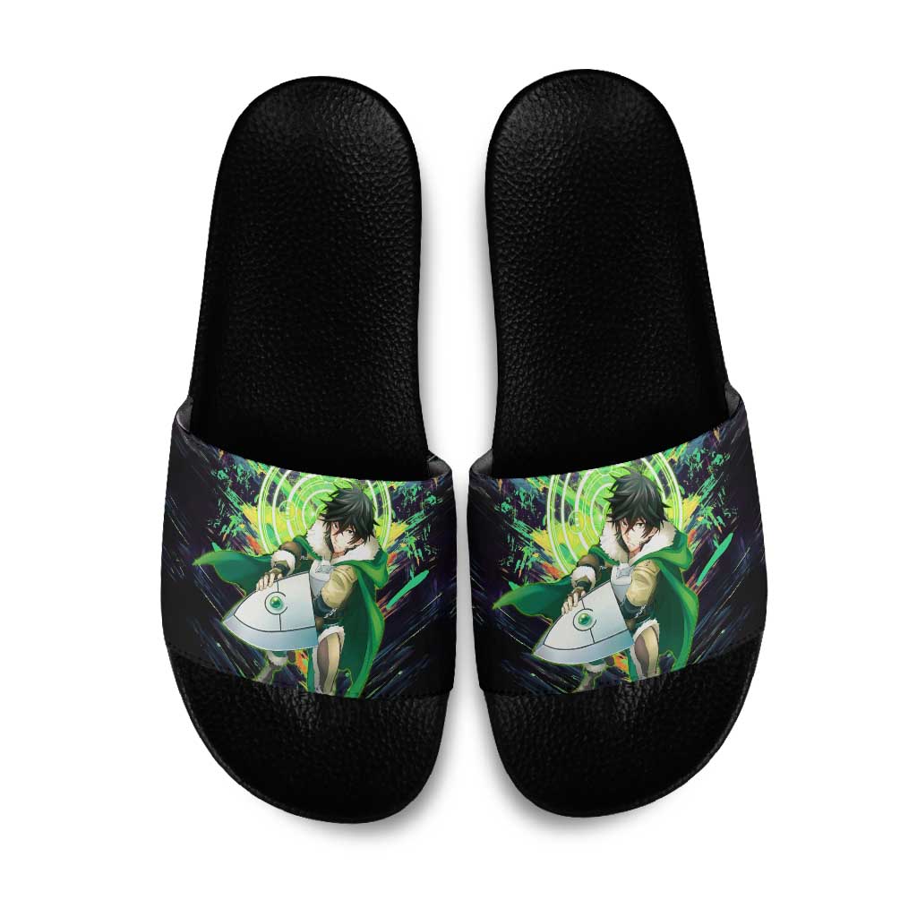 Naofumi The Rising of the Shield Hero Slide Sandals with Dynamic Combat Pose and Energy Circles - The Mazicc
