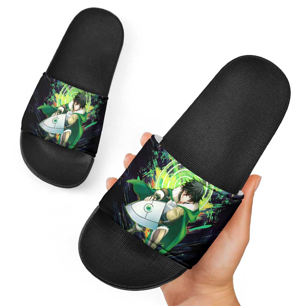 Naofumi The Rising of the Shield Hero Slide Sandals with Dynamic Combat Pose and Energy Circles - The Mazicc