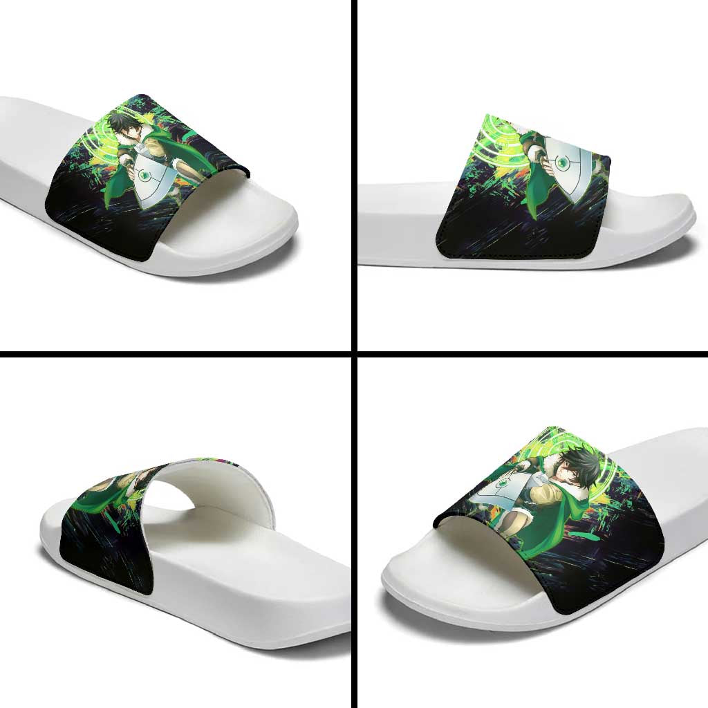 Naofumi The Rising of the Shield Hero Slide Sandals with Dynamic Combat Pose and Energy Circles - The Mazicc