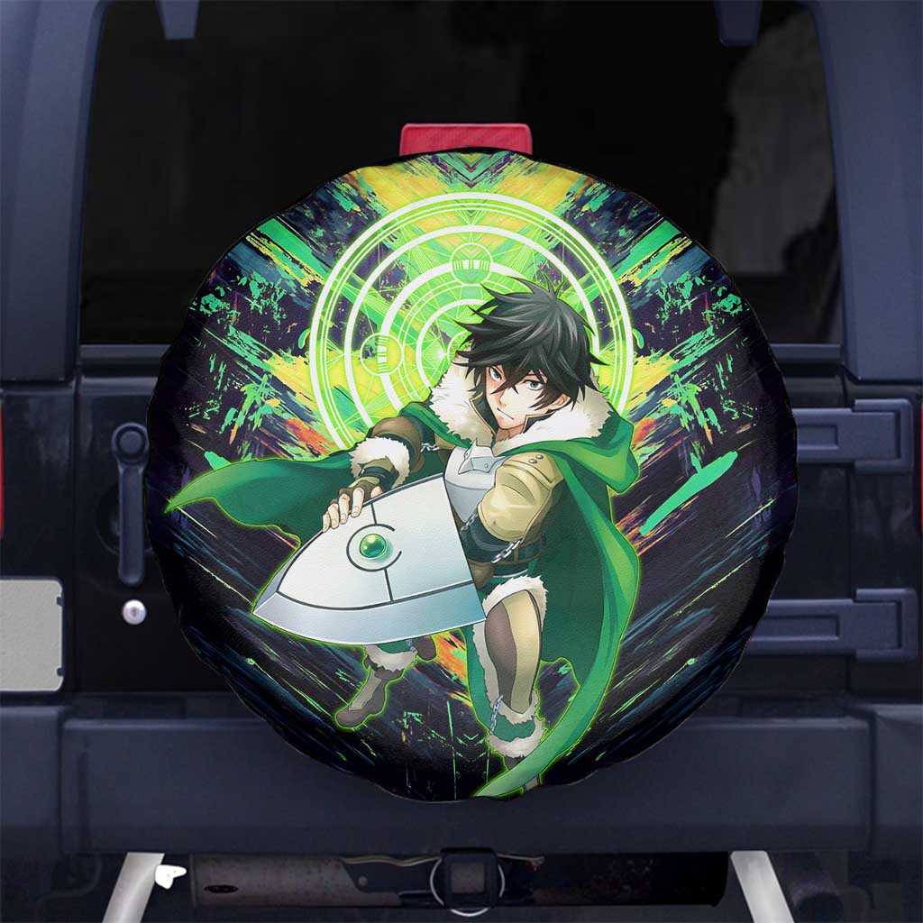 Naofumi The Rising of the Shield Hero Spare Tire Cover with Dynamic Combat Pose and Energy Circles - The Mazicc